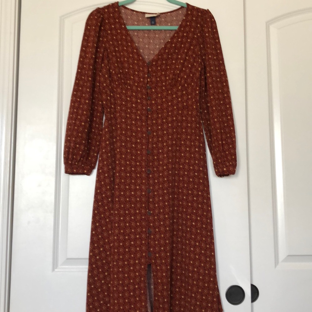 Crimson colored midi dress